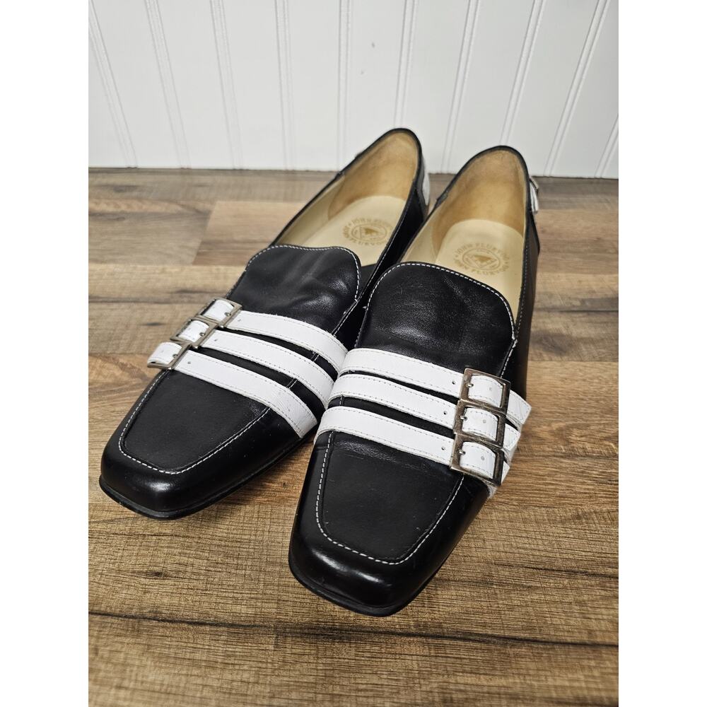 John Fluevog Black & White Leather Loafers Women's Size 10 Made in Portugal Rare - Picture 2 of 12